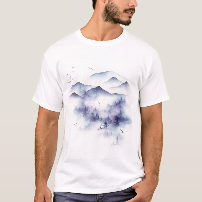 Camiseta Montañas acuáticas, ilustraciones del paisaje inve (Anverso)