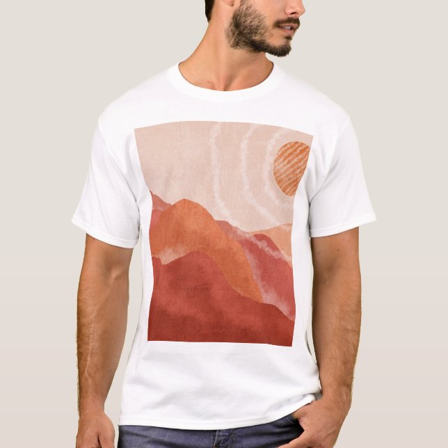 Camiseta Montañas Boho terracota, poster abstracto. (Anverso)