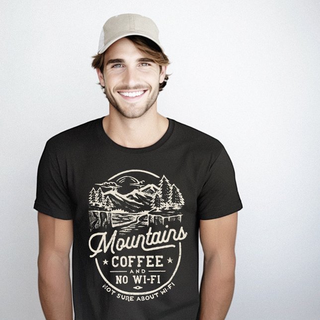 Camiseta Montañas Café Wi-Fi Funny (Mountains Coffee Wi-Fi Funny T-Shirt)