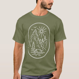 Camiseta Montañas Camping Línea Geométrica Arte Minimalista