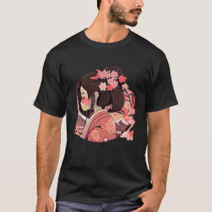 Camiseta Montañas chicas Geisha japonesas con flores de cer