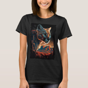 Camiseta Montañas Cougar atardecer montaña león retro vinta