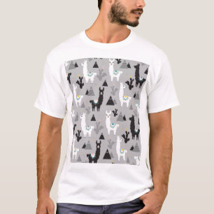 Camiseta Montañas de cactus de Llama, patrón sin fisuras.