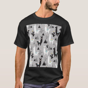 Camiseta Montañas de cactus de Llama, patrón sin fisuras.