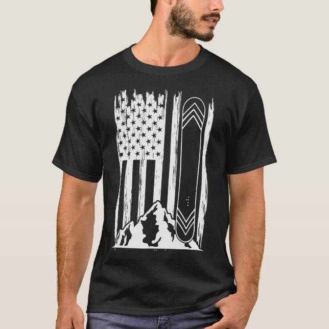 Camiseta Montañas de snowboard Bandera Americana Deportes d (Anverso)