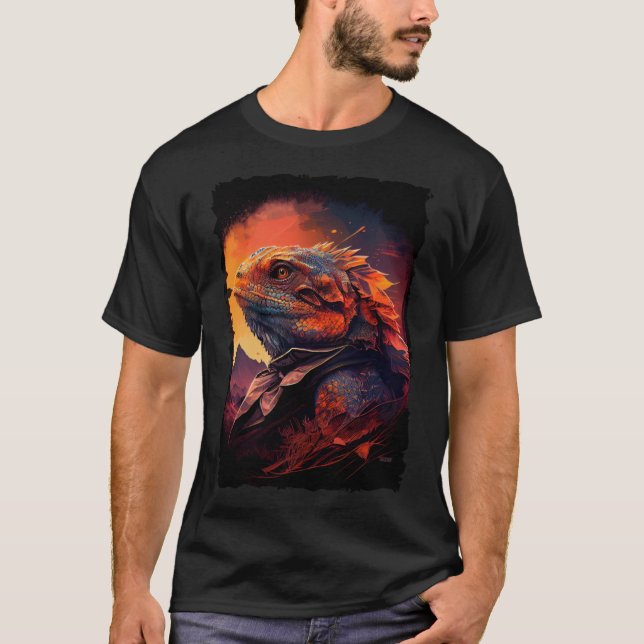 Camiseta Montañas Dragon con barba lagarto de atardecer ret (Anverso)