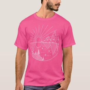 Camiseta Montañas Geométricas Línea Art Sun Moon Paisaje Ac