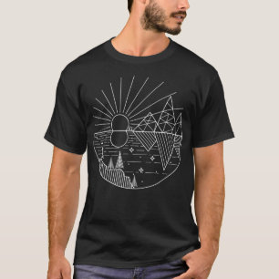 Camiseta Montañas Geométricas Línea Art Sun Moon Paisaje Ac