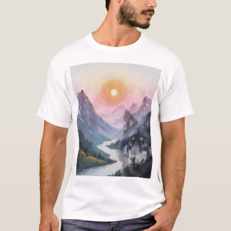 Camiseta Montañas majestuosas con ilusión de lobo