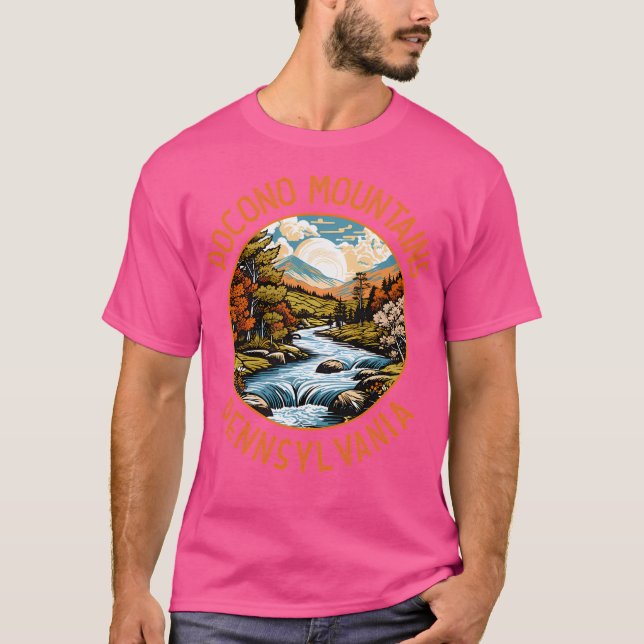 Camiseta Montañas Pocono Pennsylvania Sunset Retro Distres (Anverso)