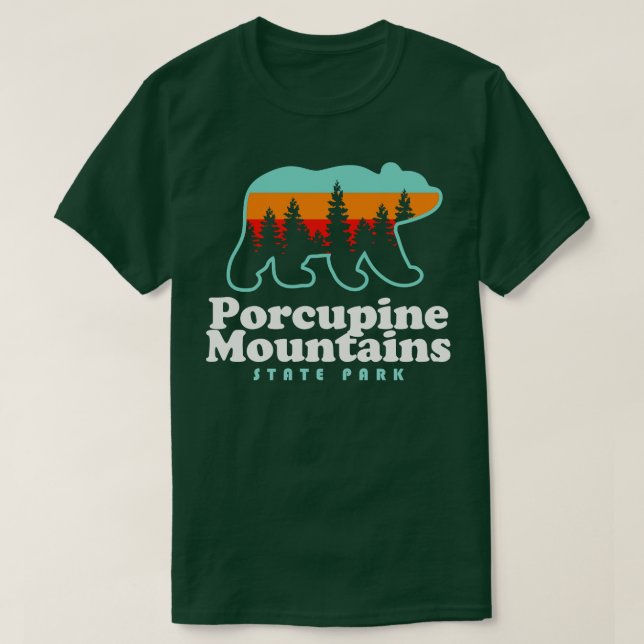Camiseta Montañas Porcupine Michigan Camping Oso de Senderi (Diseño del anverso)
