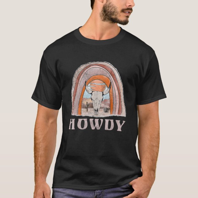 Camiseta Montañas Retro Bull Skulls Vintage Howdy Ca (Anverso)