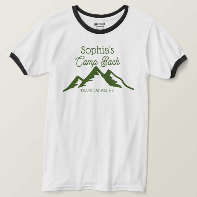 Camiseta Montañas Retro Personalizadas Camp Bach Green (Anverso del diseño)