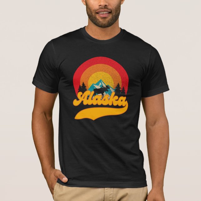 Camiseta Montañas Retro Sunset Alaska Juneau Moose 0Mountai (Anverso)
