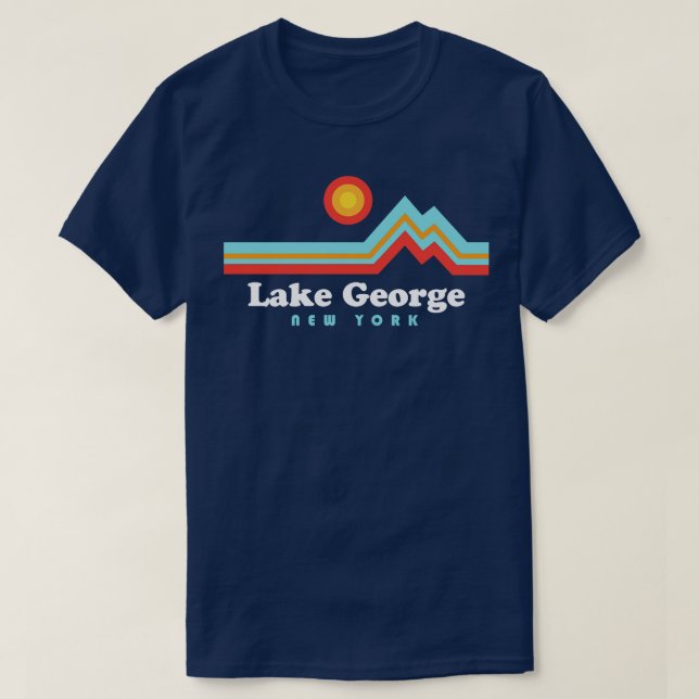 Camiseta Montañas Retro Sunset del Lago George New York (Diseño del anverso)