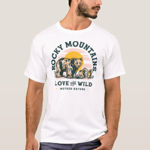Camiseta Montañas Rocosas Retro Grizzly Oso Viajes Arte