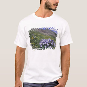 Camiseta Montañas y flores silvestres en pradera alpina, az
