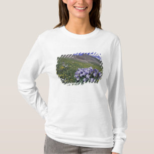 Camiseta Montañas y flores silvestres en prado alpino, Azul