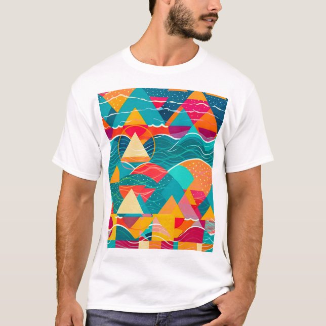 Camiseta Montañas y río abstractos (Anverso)