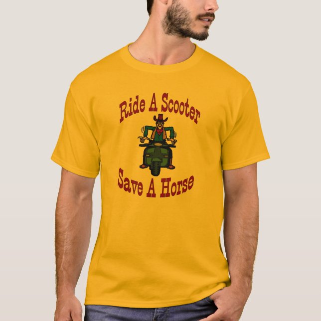 Camiseta Montar En Un Scooter Salvar A Un Vaquero Caballo (Anverso)