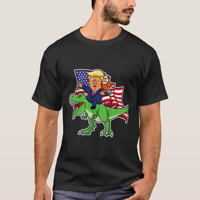 Camiseta Montar Un Dinosaurio Trex Funny Merica Patriótico  (Anverso)