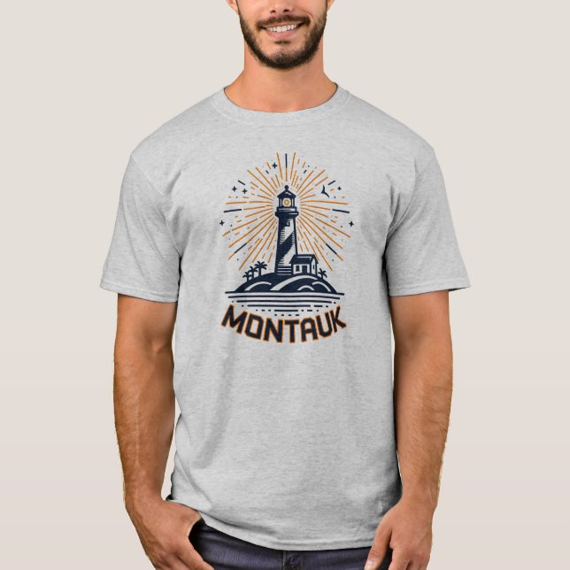 Camiseta Montauk Point New York Lighthouse Sunrise (Anverso)