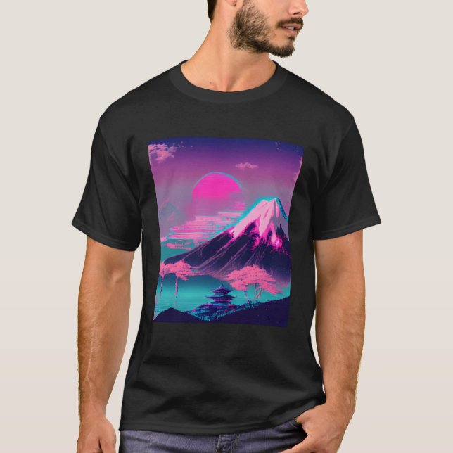 Camiseta Monte Fuji Vaporwave Estético Pastel Sol Japonés (Anverso)