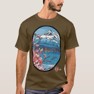 Camiseta Monte retro Fuji Japón Arte estético cerezo