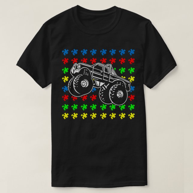 Camiseta Monter Truck Autism Awareness Puzzle Piece Boys Ki (Diseño del anverso)