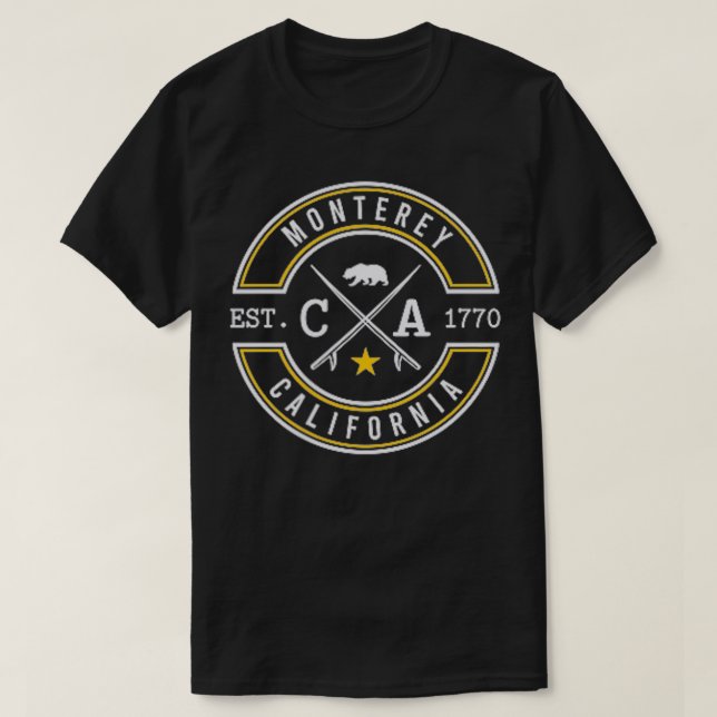 Camiseta Monterey California CA Retro Surfer Beach Front Ba (Diseño del anverso)