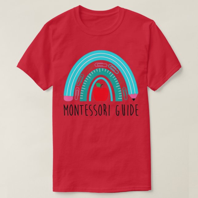 Camiseta Montessori Guide Rainbow Teachl Pencil School Edu (Diseño del anverso)