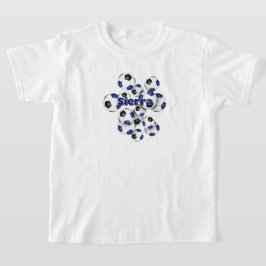 Camiseta montón de balones de fútbol azules y negros nombre