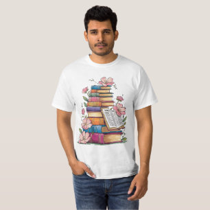 Camiseta Montón de libros con flores florecientes
