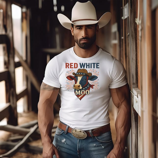 Camiseta Moo blanco rojo 4 de julio (Subido por el creador)