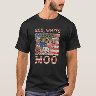 Camiseta Moo Blanco Rojo Cute Agricultor Americano De Vaca 