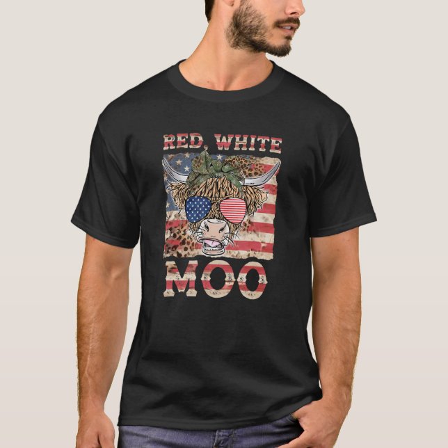 Camiseta Moo Blanco Rojo Cute Agricultor Americano De Vaca  (Anverso)