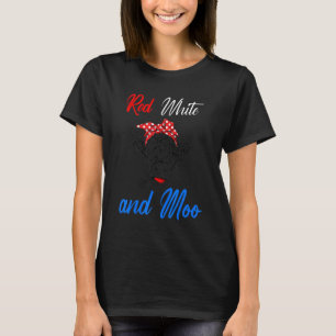 Camiseta Moo Blanco Rojo Ee.Uu. Vaca Estadounidense Patriót