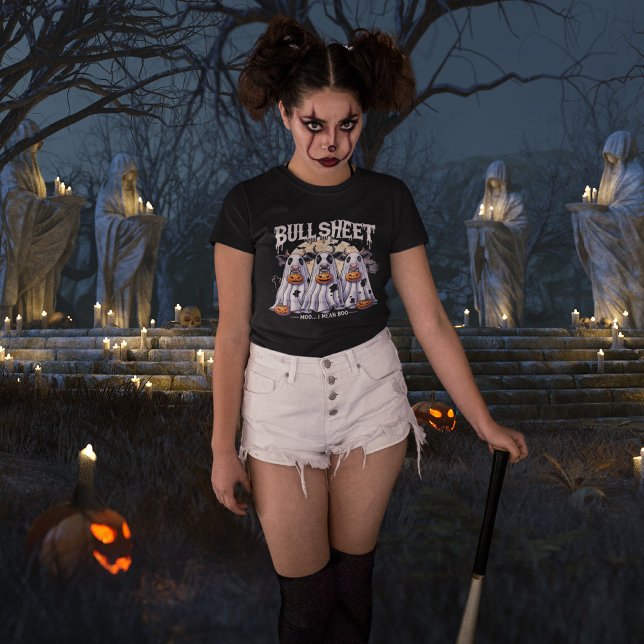 Camiseta Moo de chapa de toros / chicas divertidos de Hallo (Bull Sheet moo / Funny bulls Halloween girls T-Shirt)