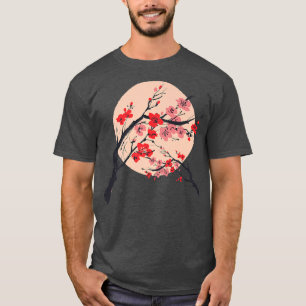 Camiseta Moo de flores de flores de cerezo rojo japonés ros