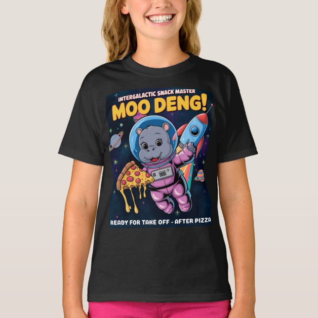 Camiseta Moo Deng Baby Hippo Pizza Adventure (Anverso)