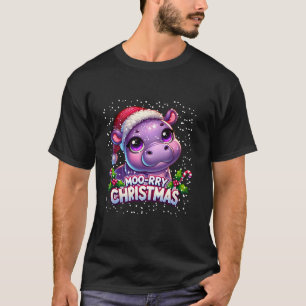 Camiseta Moo Deng Funny Navidades Santa Cute Baby Hippo Kid