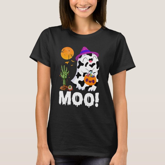 Camiseta Moo Ghost Cow & Witch Gorra Feliz disfraz de Hallo (Anverso)