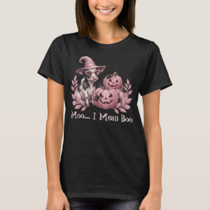 Camiseta Moo I Mean Boo Bruja Vaca Linda & Calabazas Rosada