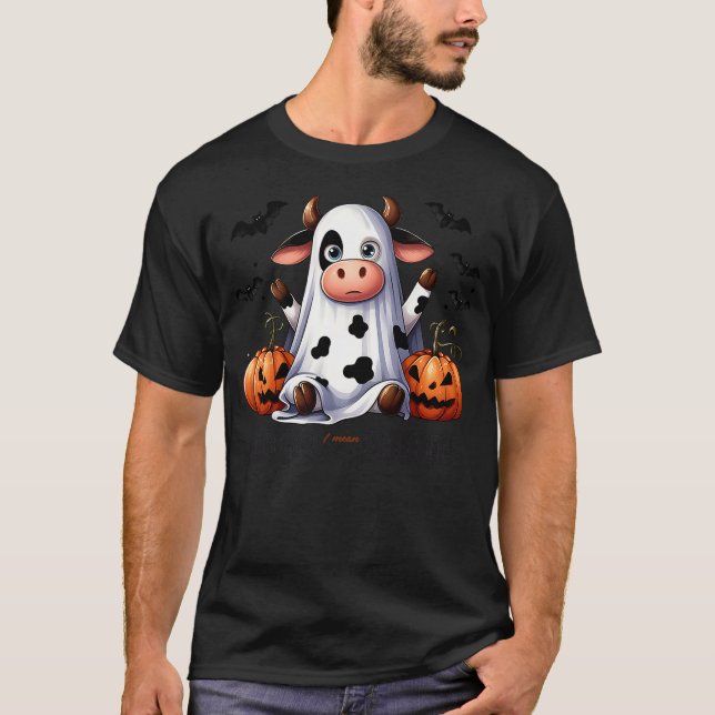 Camiseta Moo I Mean Boo Funny Cow Lover Halloween Ghost (Anverso)
