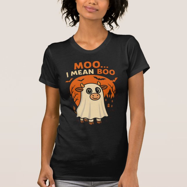 Camiseta Moo... Quiero decir Boo - Cute vaca de Halloween - (Anverso)