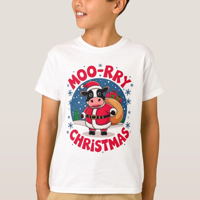 Camiseta Moo-rry Christmas Funny Cow Santa Christmas (Anverso)