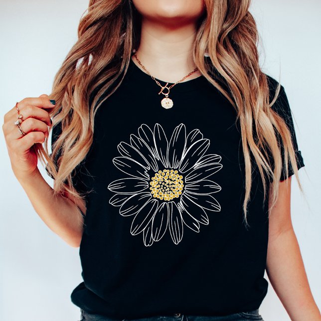Camiseta Moody Daisy Black; Minimalist Floral Summer  (Subido por el creador)