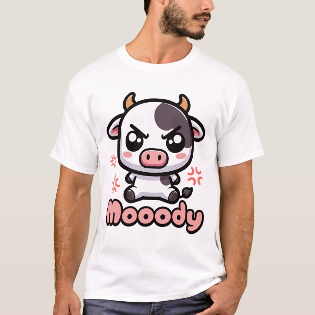 Camiseta ¡Moody! Personalizado de Cute Angry Cow Pun (Anverso)