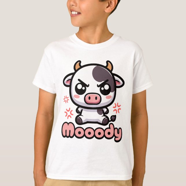Camiseta ¡Moody! Personalizado de Cute Angry Cow Pun (Anverso)
