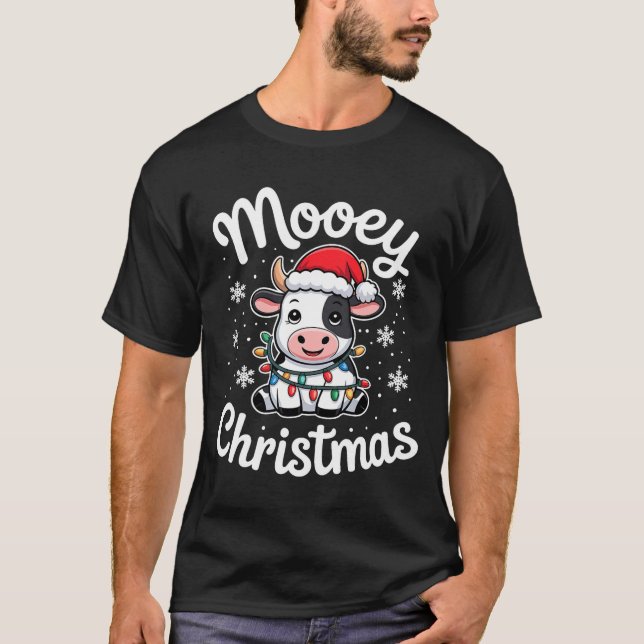 Camiseta Mooey Christmas Cute Cow With Santa Hat And Holida (Anverso)